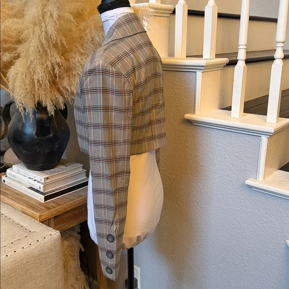 For Love And Lemons Gray Plaid Crop Blazer Size Small - Picture 7 of 10